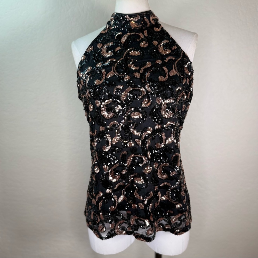 Calligraphie Feeling Festive Sleeveless Sequence Halter Top LIKE NEW Size Small
